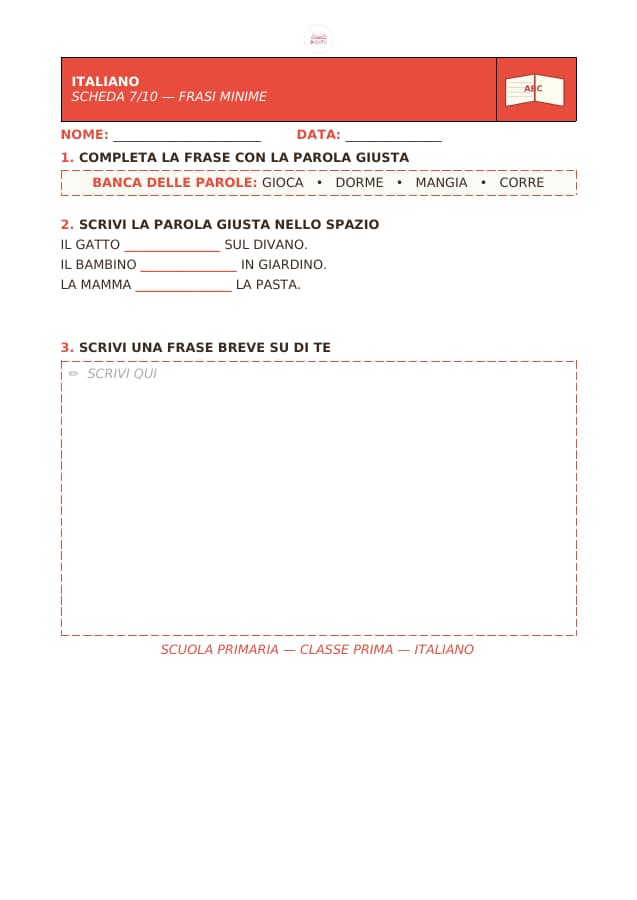 Pagina 6 di 9: Schede di italiano per la classe prima