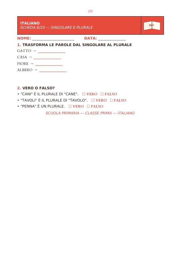 Pagina 7 di 9: Schede di italiano per la classe prima