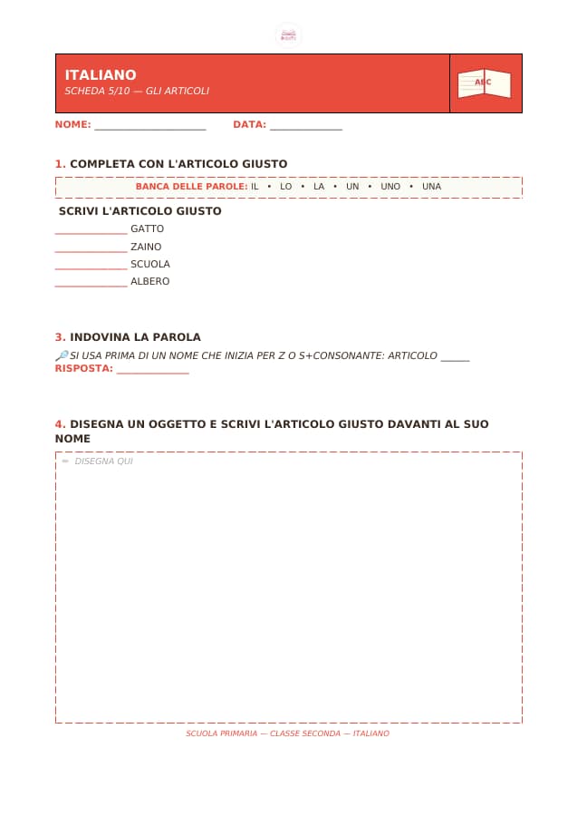 Pagina 5 di 10: Schede di italiano per la classe seconda