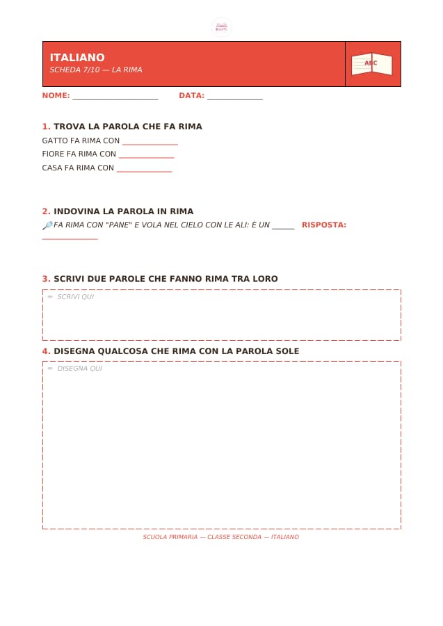 Pagina 7 di 10: Schede di italiano per la classe seconda