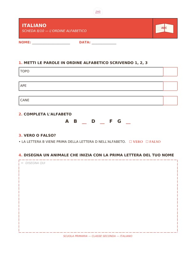 Pagina 8 di 10: Schede di italiano per la classe seconda