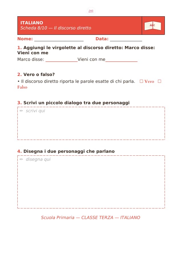 Pagina 8 di 10: Schede di italiano per la classe terza