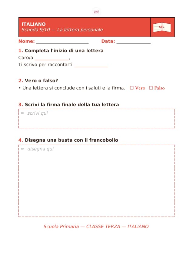 Pagina 9 di 10: Schede di italiano per la classe terza