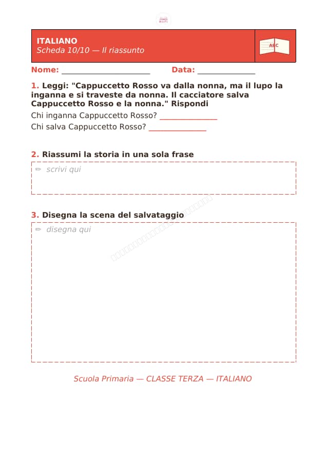 Pagina 10 di 10: Schede di italiano per la classe terza