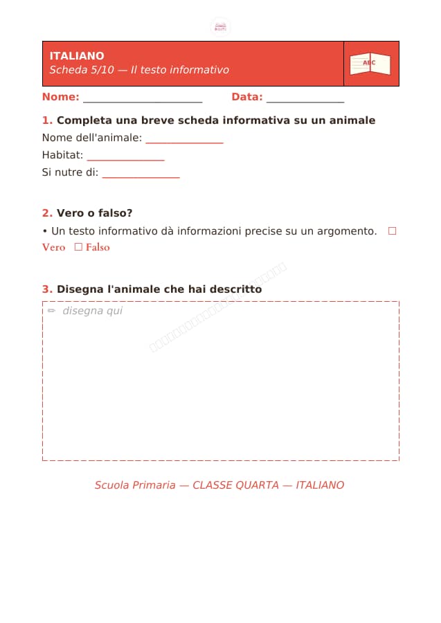 Pagina 5 di 10: Schede di italiano per la classe quarta