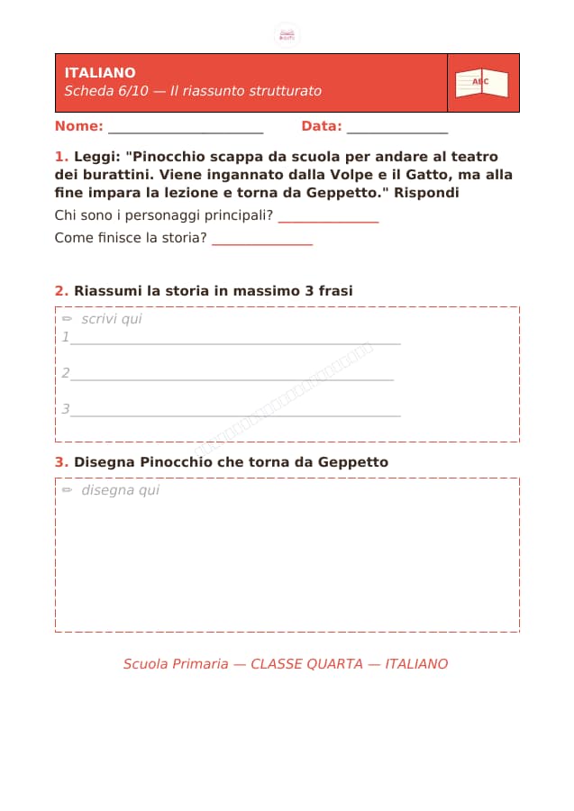 Pagina 6 di 10: Schede di italiano per la classe quarta