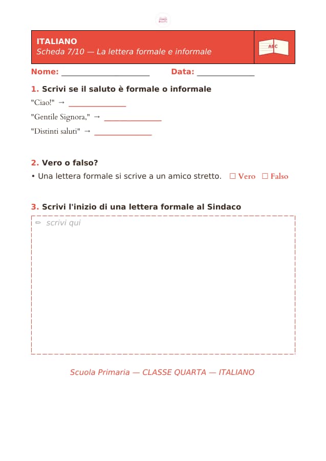 Pagina 7 di 10: Schede di italiano per la classe quarta