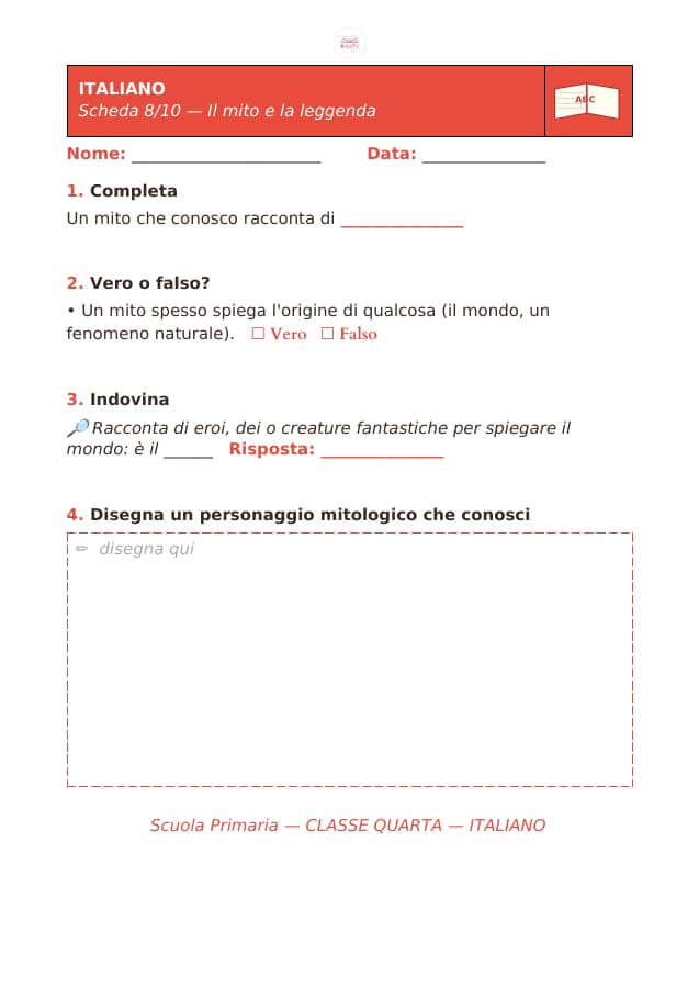 Pagina 8 di 10: Schede di italiano per la classe quarta