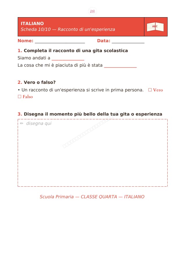 Pagina 10 di 10: Schede di italiano per la classe quarta