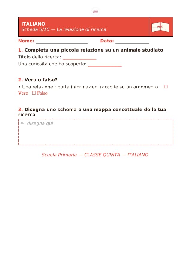 Pagina 5 di 10: Schede di italiano per la classe quinta