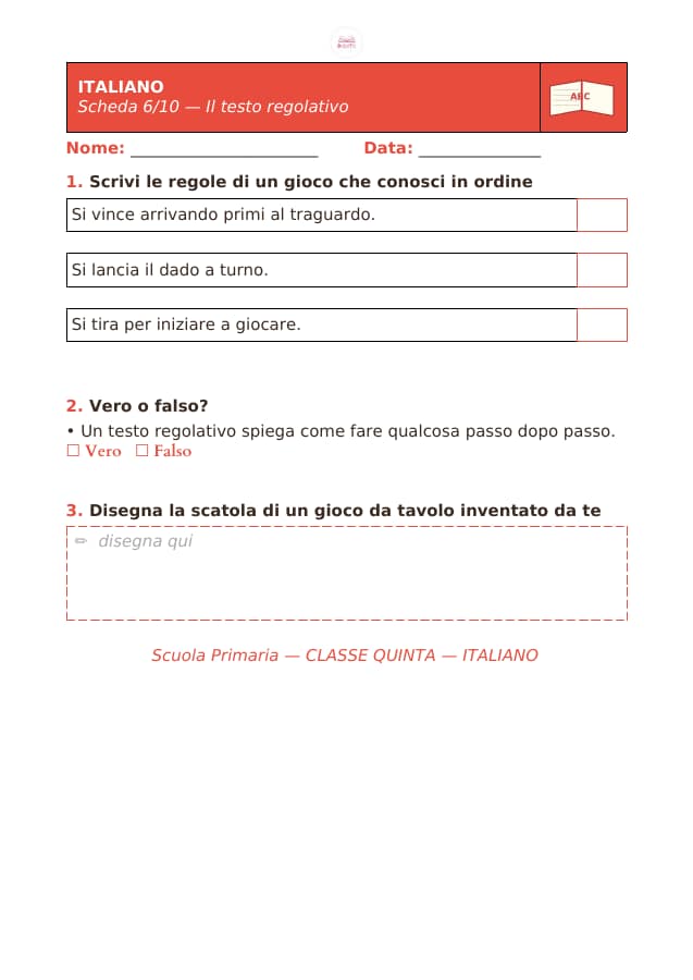 Pagina 6 di 10: Schede di italiano per la classe quinta