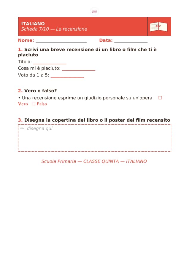 Pagina 7 di 10: Schede di italiano per la classe quinta