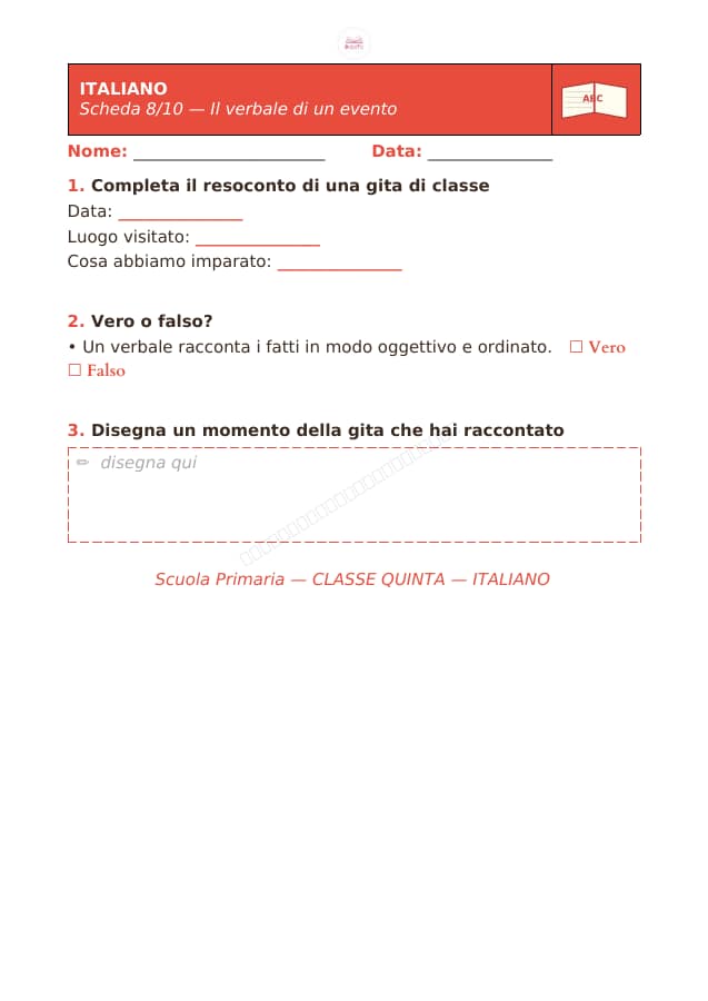 Pagina 8 di 10: Schede di italiano per la classe quinta