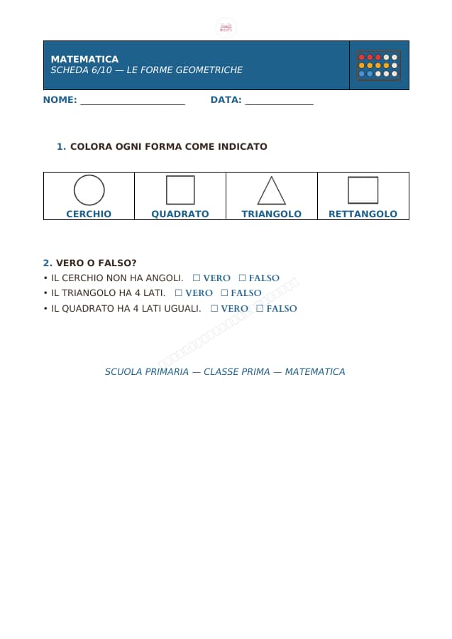 Pagina 6 di 10: Schede di matematica per la classe prima