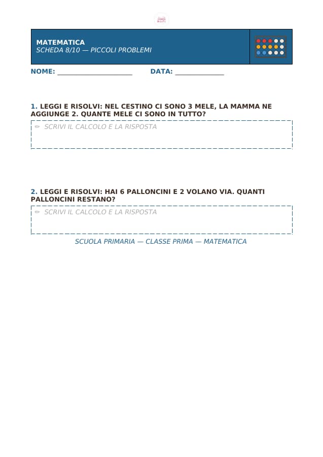 Pagina 8 di 10: Schede di matematica per la classe prima