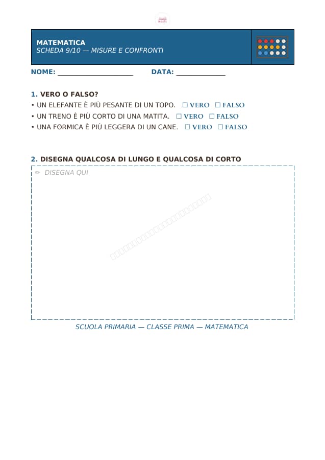 Pagina 9 di 10: Schede di matematica per la classe prima
