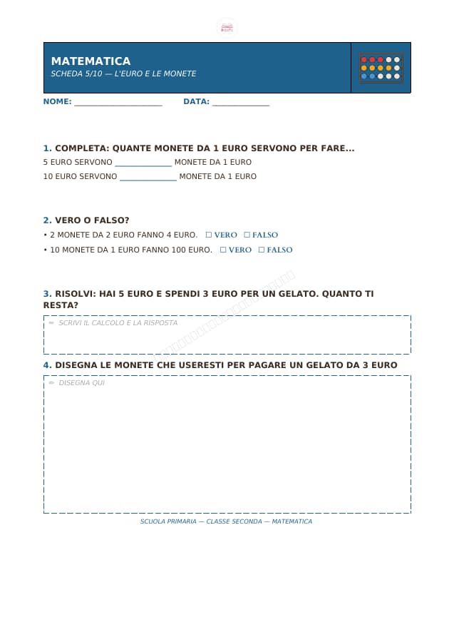 Pagina 5 di 10: Schede di matematica per la classe seconda