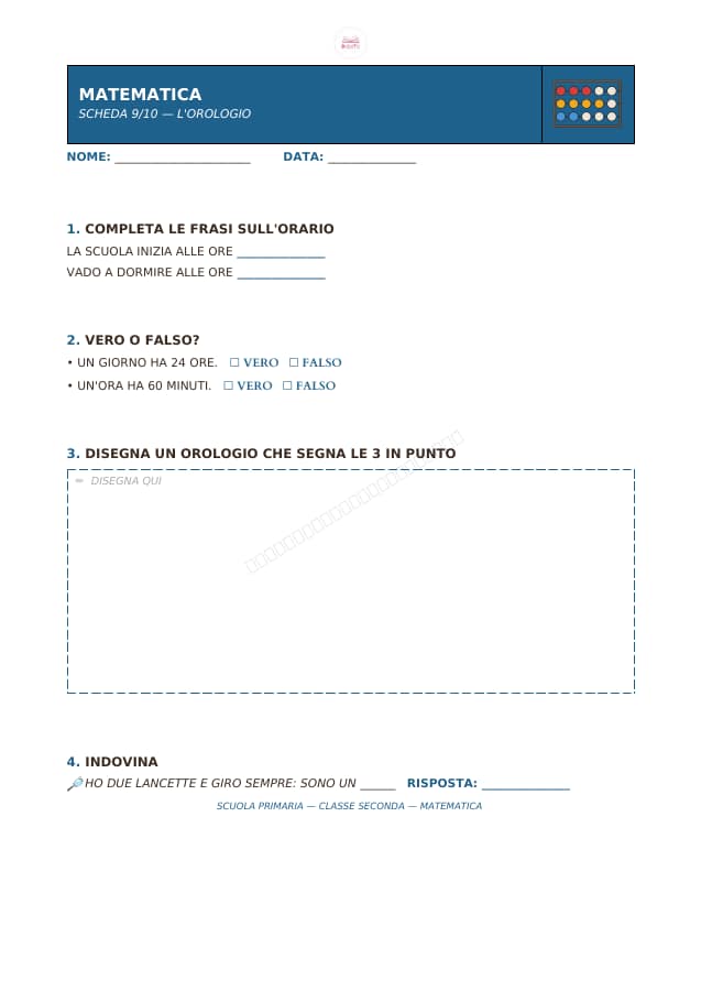 Pagina 9 di 10: Schede di matematica per la classe seconda