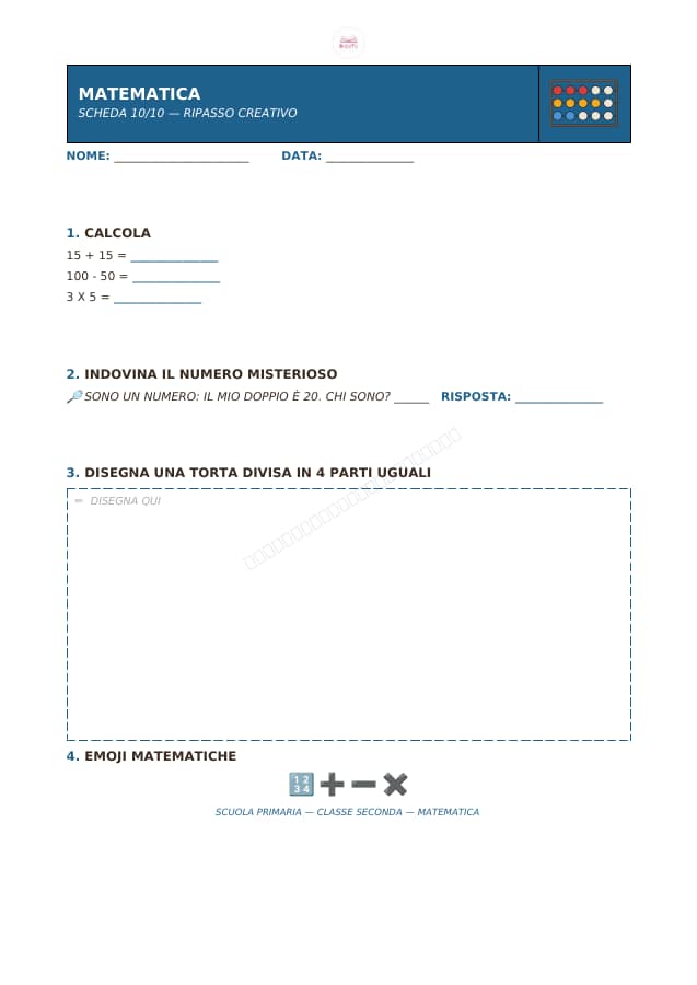 Pagina 10 di 10: Schede di matematica per la classe seconda