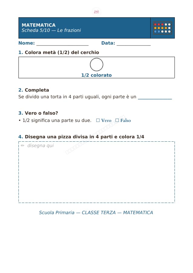 Pagina 5 di 10: Schede di matematica per la classe terza