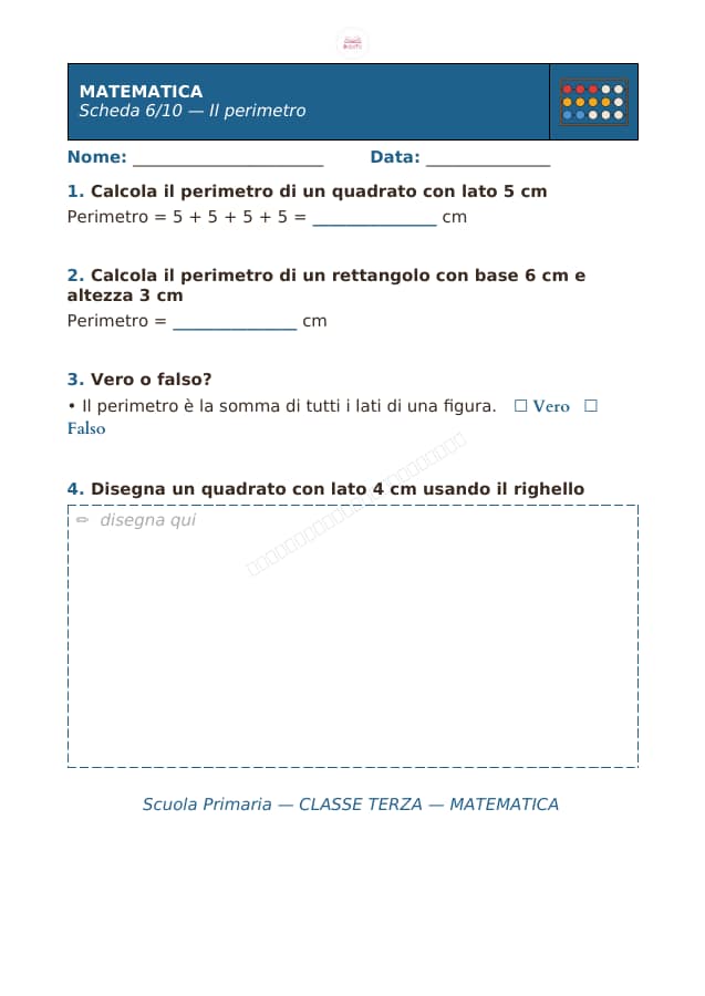 Pagina 6 di 10: Schede di matematica per la classe terza