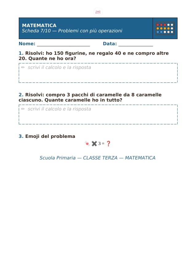 Pagina 7 di 10: Schede di matematica per la classe terza