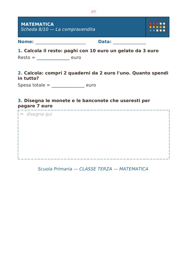 Pagina 8 di 10: Schede di matematica per la classe terza