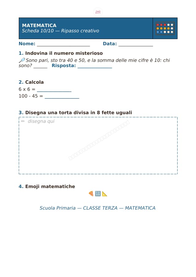 Pagina 10 di 10: Schede di matematica per la classe terza