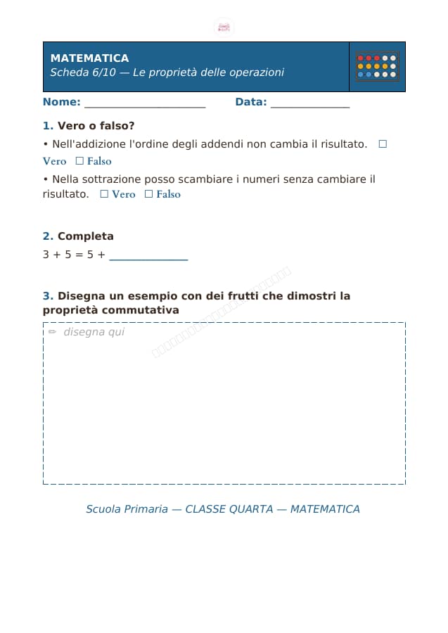 Pagina 6 di 10: Schede di matematica per la classe quarta