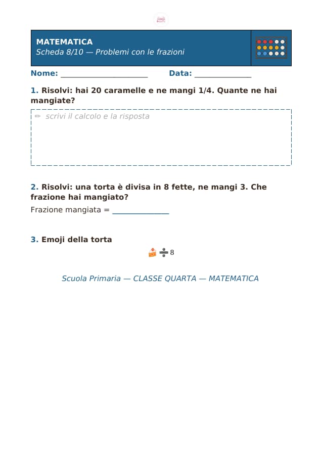 Pagina 8 di 10: Schede di matematica per la classe quarta