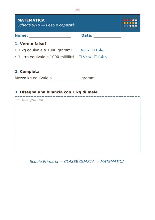 Pagina 9 di 10: Schede di matematica per la classe quarta