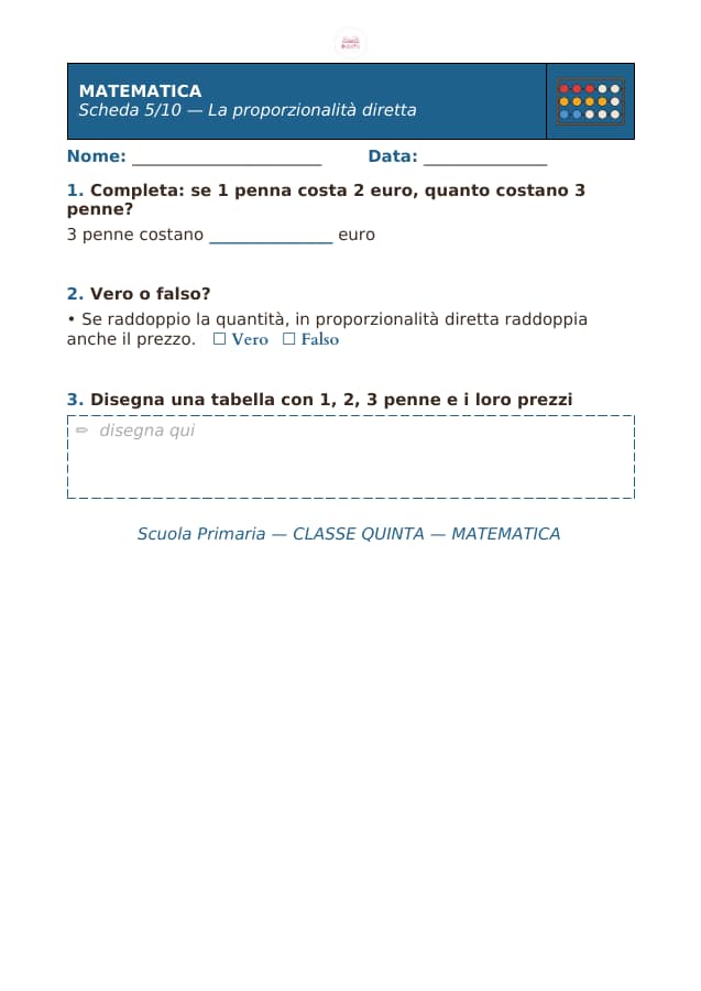 Pagina 5 di 10: Schede di matematica per la classe quinta