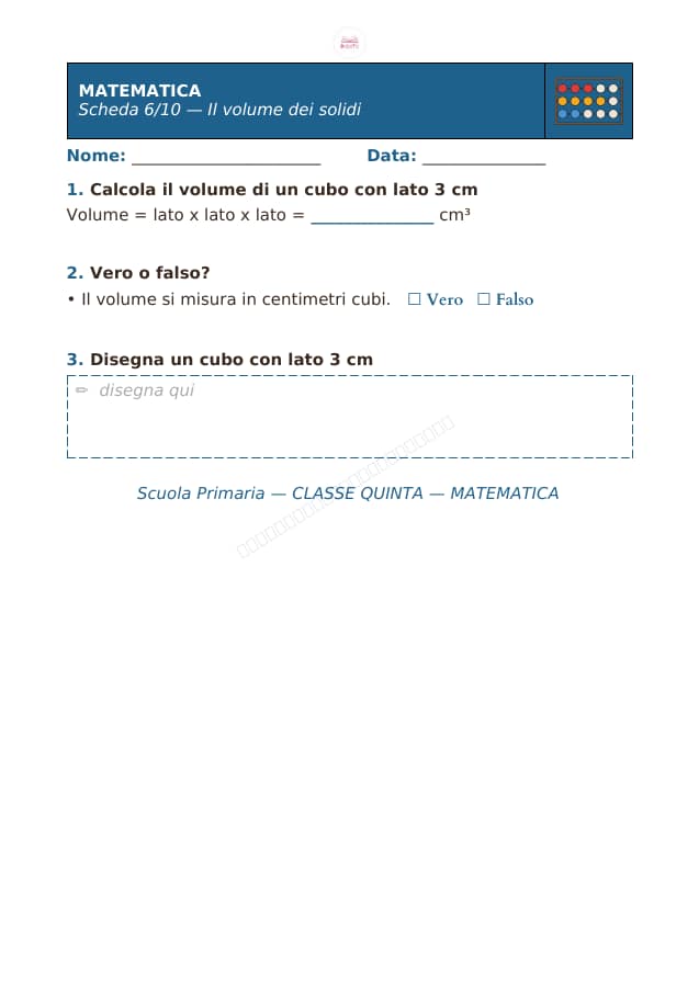 Pagina 6 di 10: Schede di matematica per la classe quinta