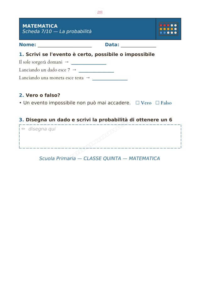 Pagina 7 di 10: Schede di matematica per la classe quinta