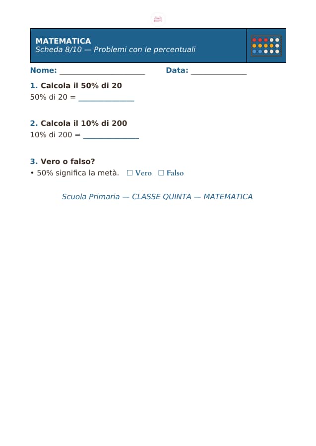 Pagina 8 di 10: Schede di matematica per la classe quinta