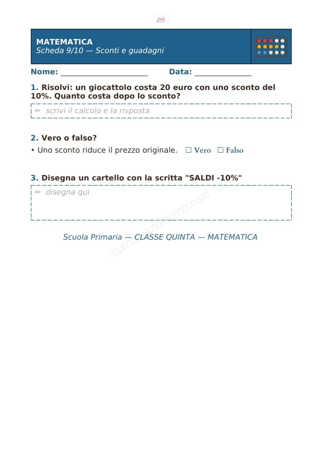 Pagina 9 di 10: Schede di matematica per la classe quinta