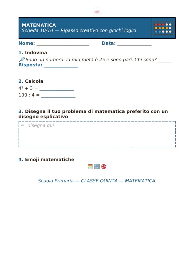 Pagina 10 di 10: Schede di matematica per la classe quinta