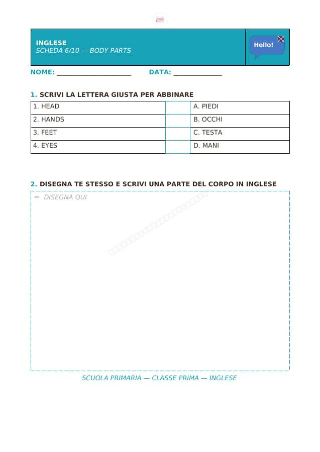 Pagina 6 di 10: Schede di inglese per la classe prima