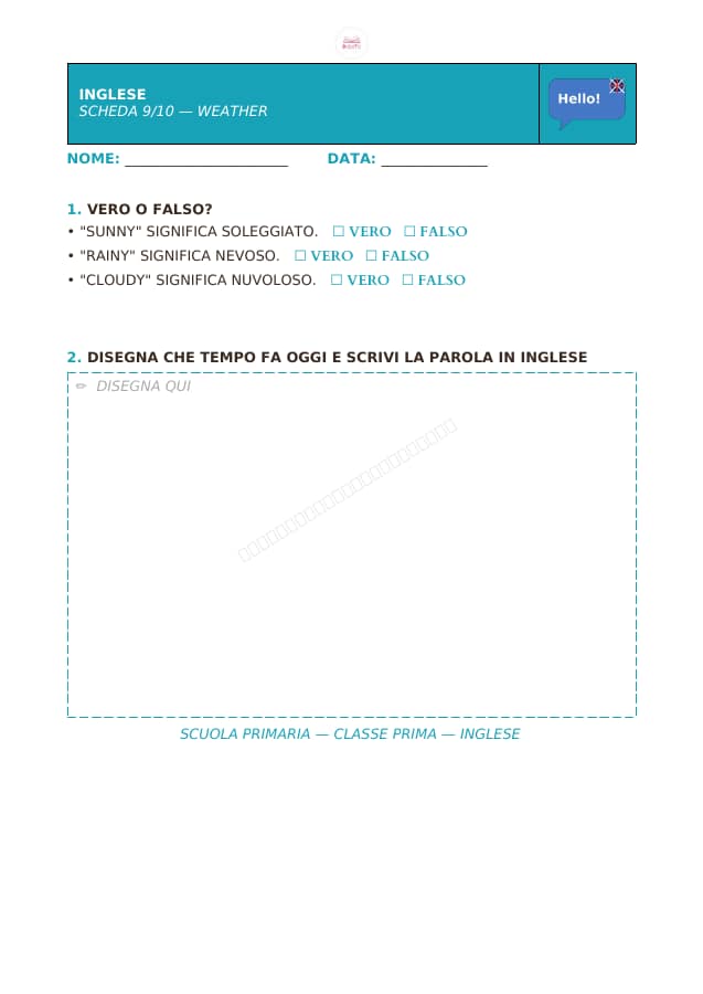 Pagina 9 di 10: Schede di inglese per la classe prima