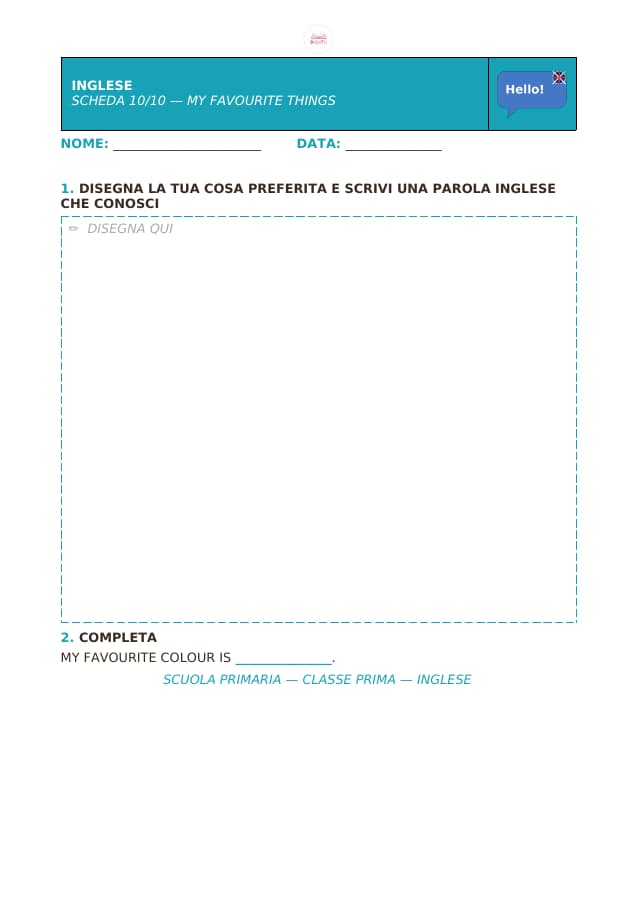 Pagina 10 di 10: Schede di inglese per la classe prima