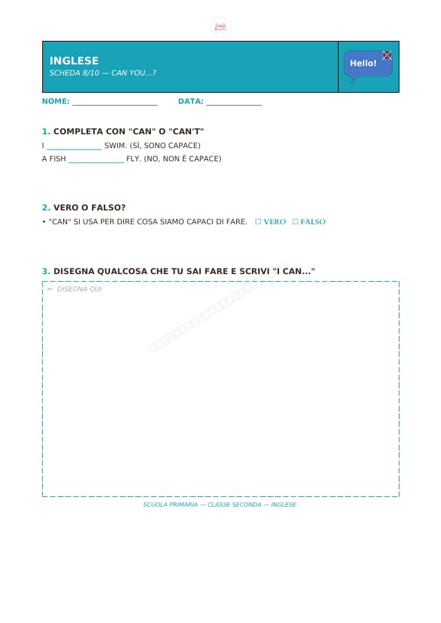 Pagina 8 di 10: Schede di inglese per la classe seconda