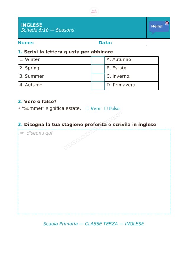 Pagina 5 di 10: Schede di inglese per la classe terza