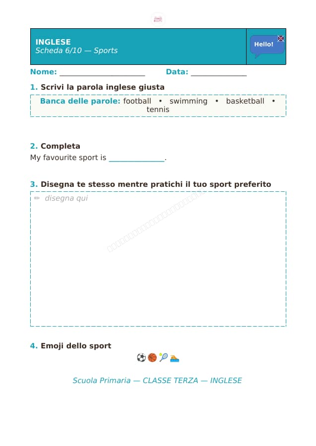 Pagina 6 di 10: Schede di inglese per la classe terza