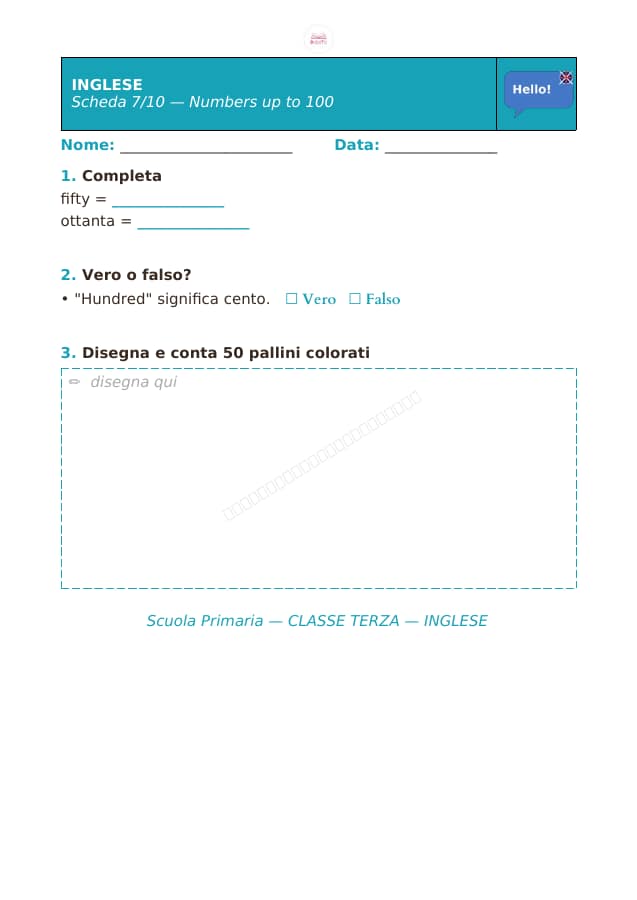 Pagina 7 di 10: Schede di inglese per la classe terza