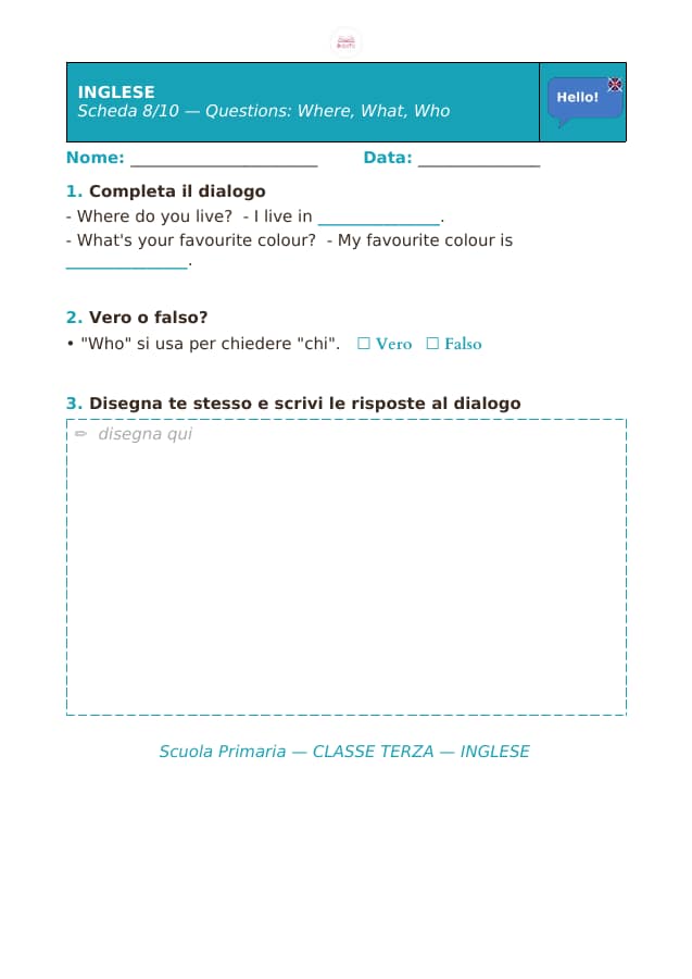 Pagina 8 di 10: Schede di inglese per la classe terza