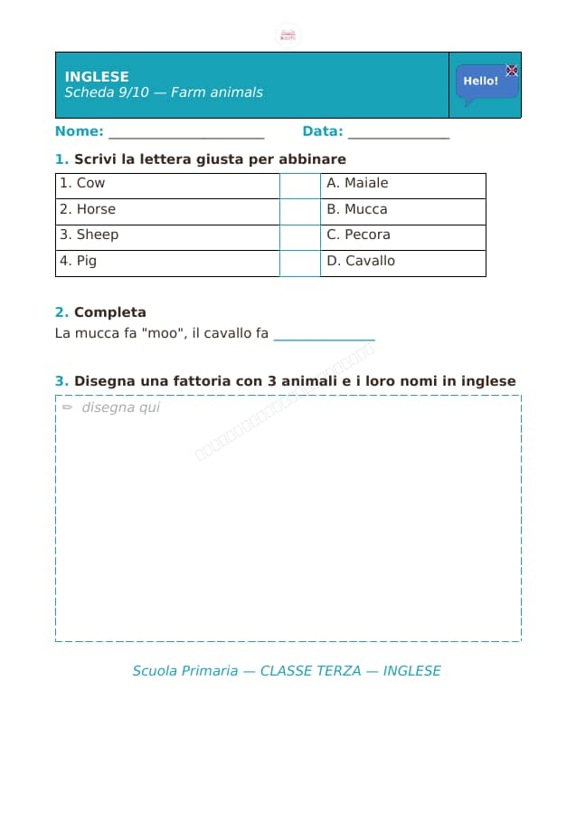 Pagina 9 di 10: Schede di inglese per la classe terza