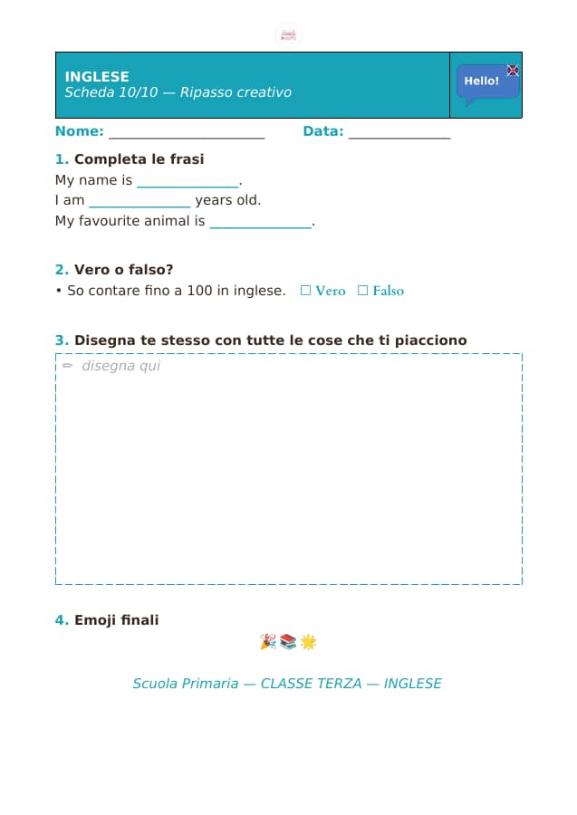 Pagina 10 di 10: Schede di inglese per la classe terza