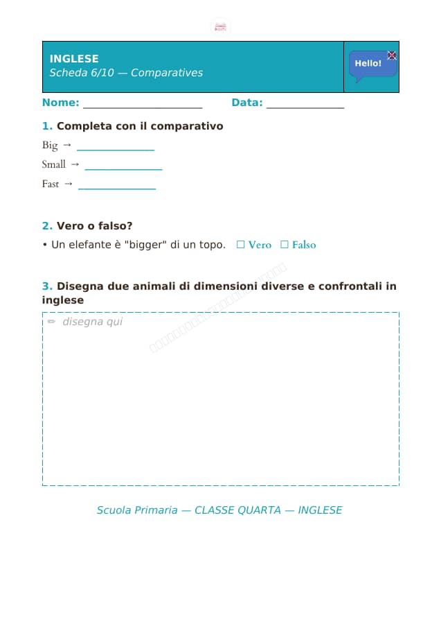 Pagina 6 di 10: Schede di inglese per la classe quarta