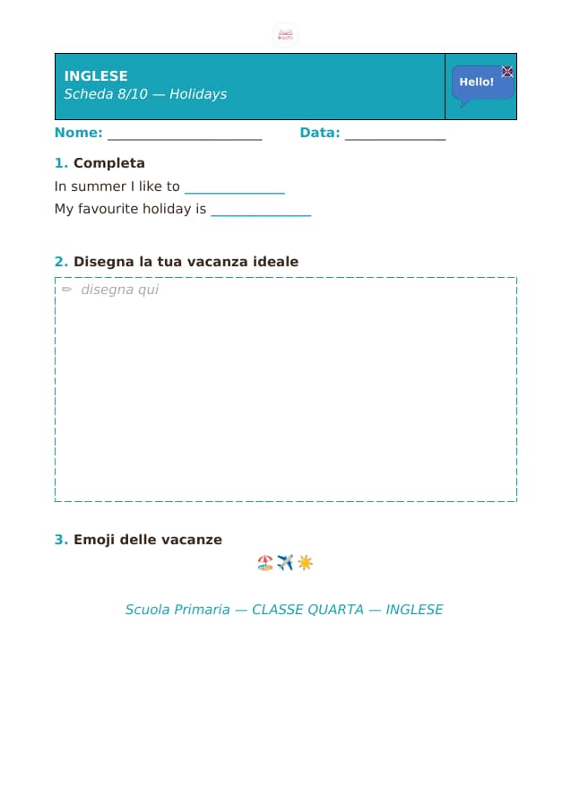 Pagina 8 di 10: Schede di inglese per la classe quarta