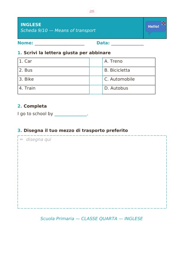 Pagina 9 di 10: Schede di inglese per la classe quarta